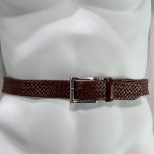 TRAFALGAR Men's Brown Woven 100% Genuine Leather Belt Silver-Tone Buckle Size 40